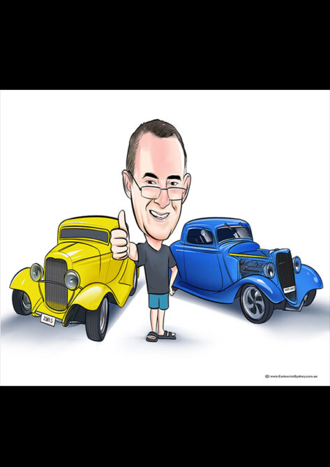 Man with 2 vintage cars
